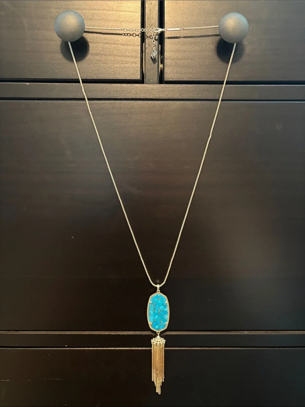 Women’s Kendra Scott Gold Pendant Necklace with Turquoise Stone and Tassel